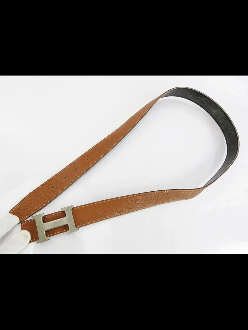 Hermes Tan Leather Belt with Silver H Buckle